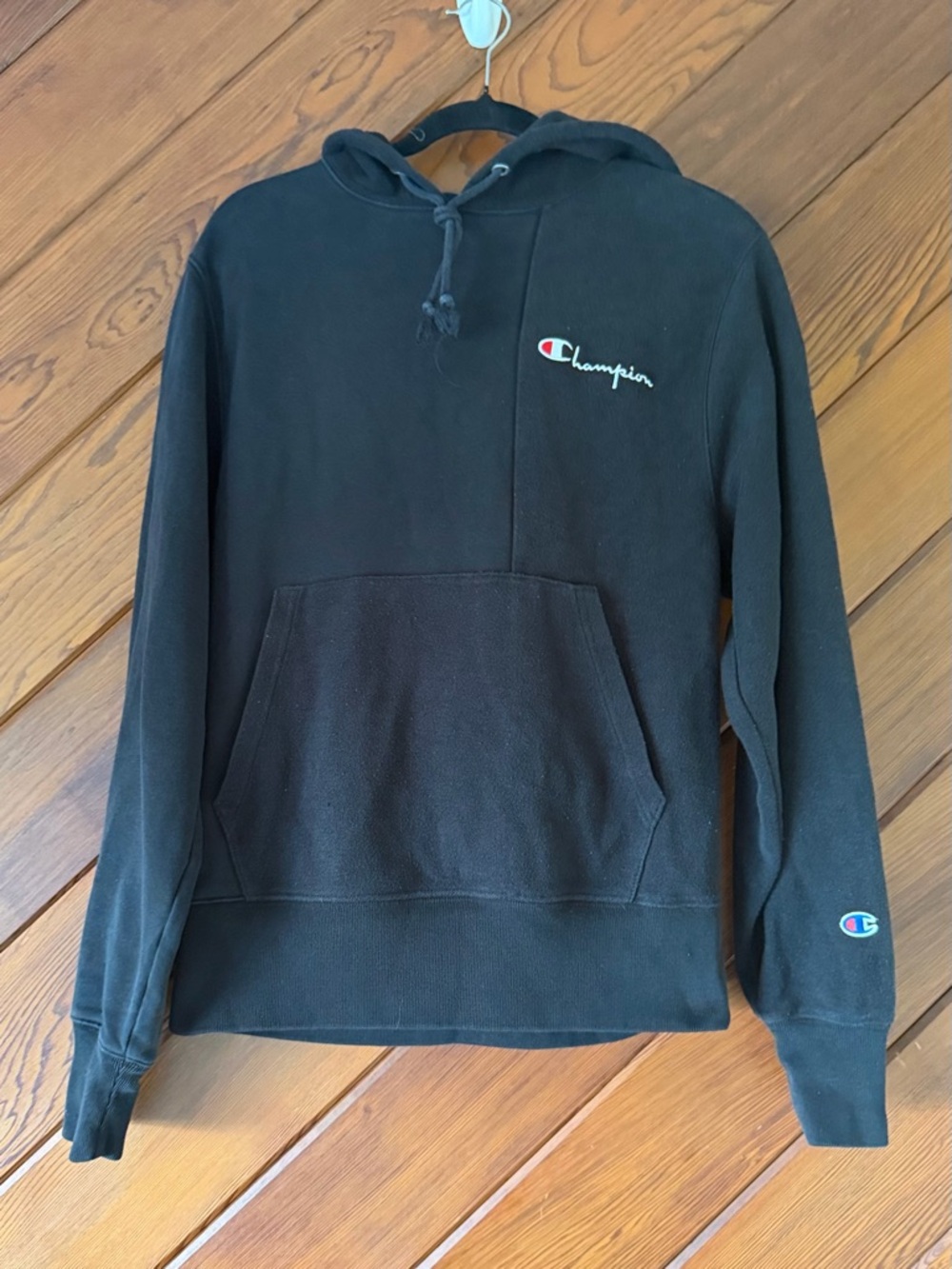 Champion Black Crewneck Hoodie with Script Logo Small